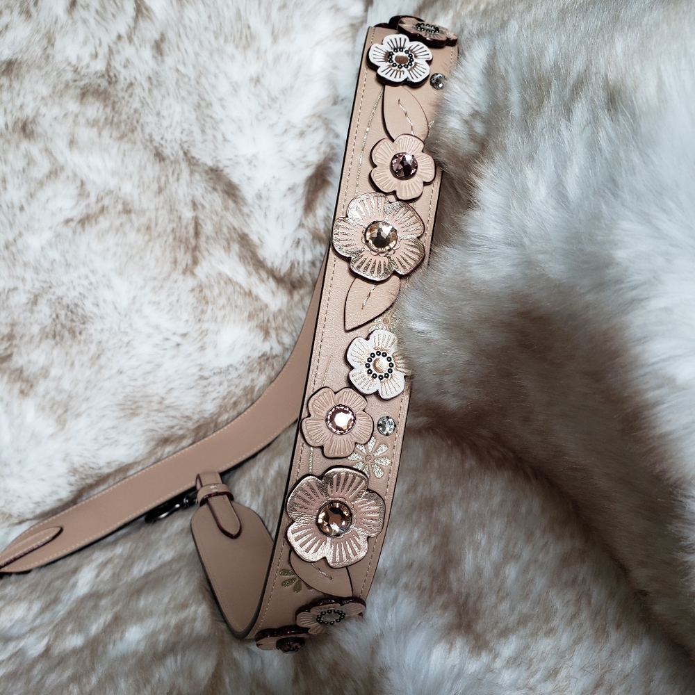 Coach 3D Floral Appliqué Leather Strap with Gem Accents - Picture 2 of 7